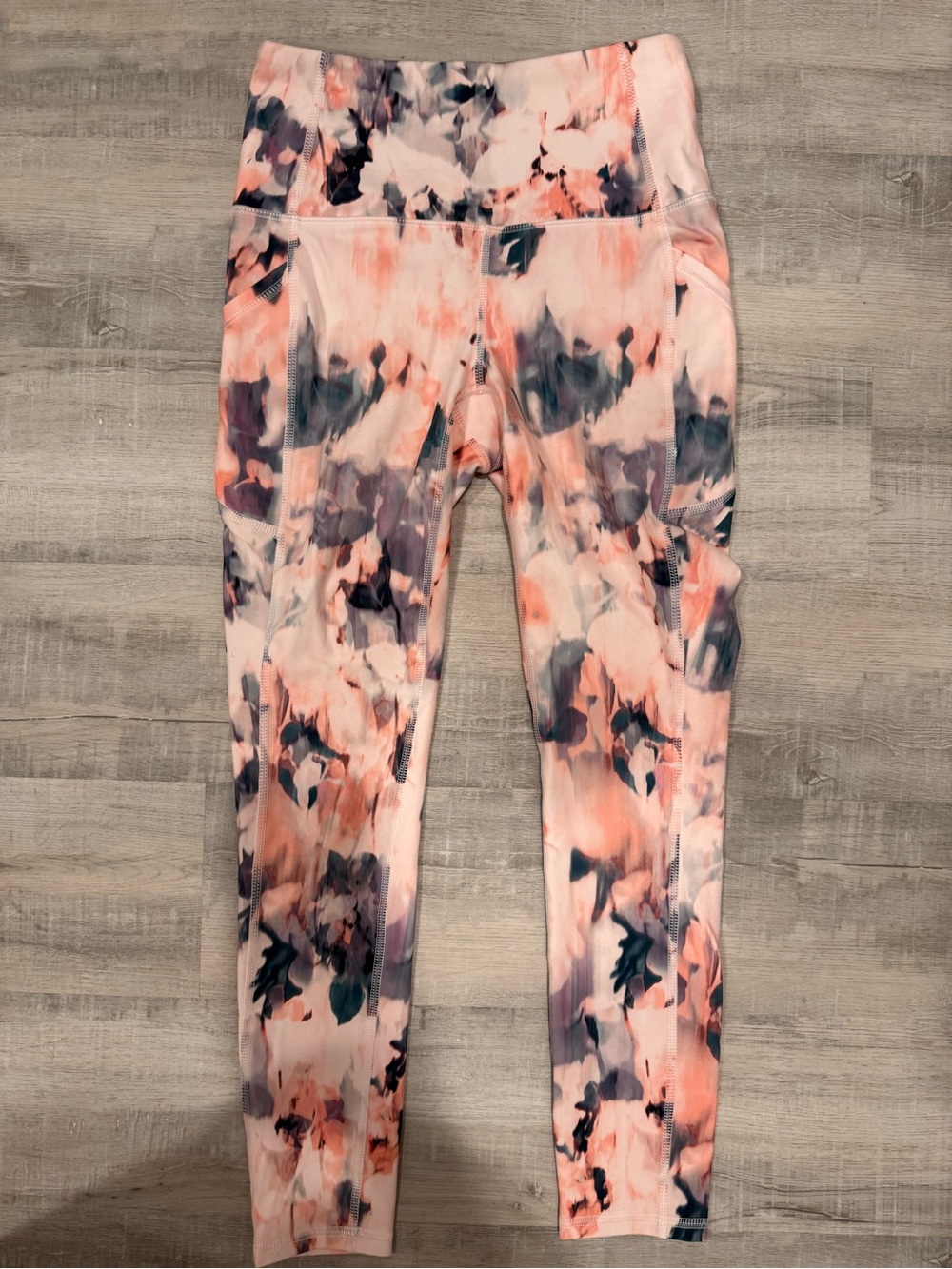 RBX Pink Coral & Gray Watercolor Leggings with High Waist